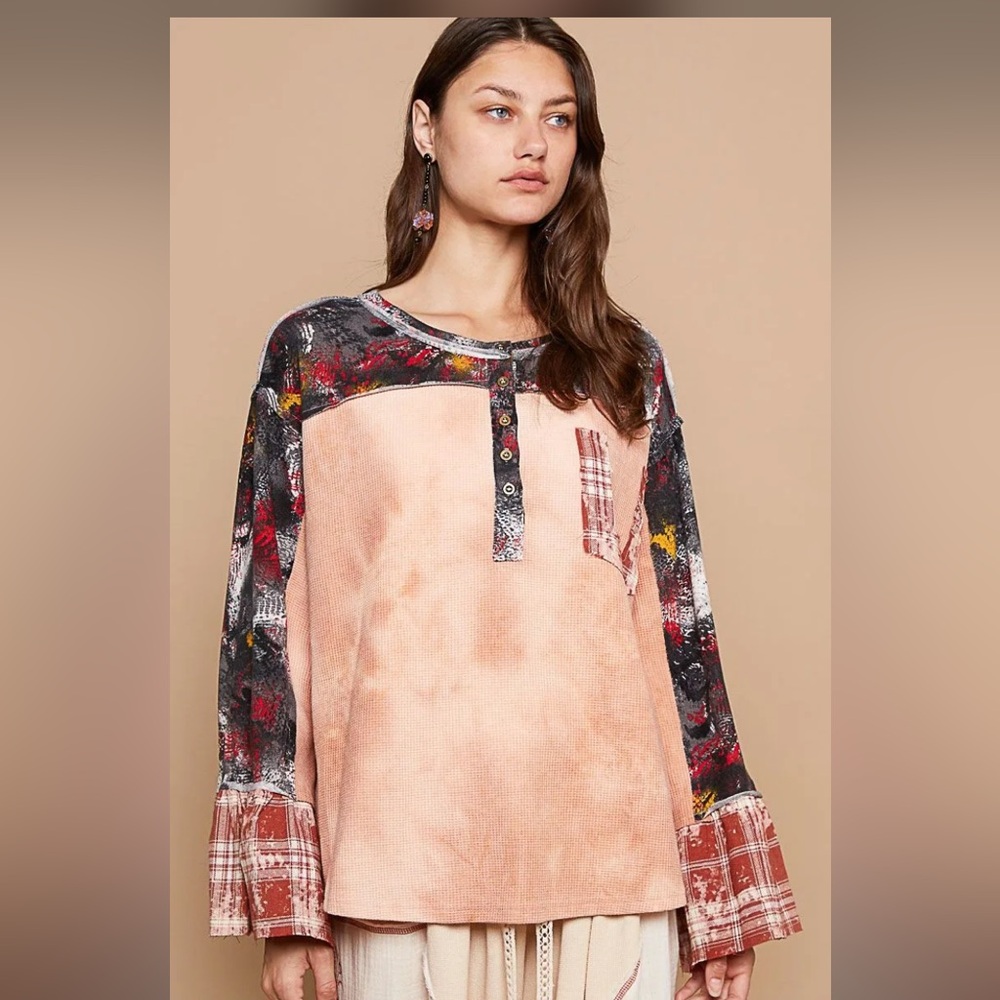 POL Peach Tunic with Multicolor Sleeves
